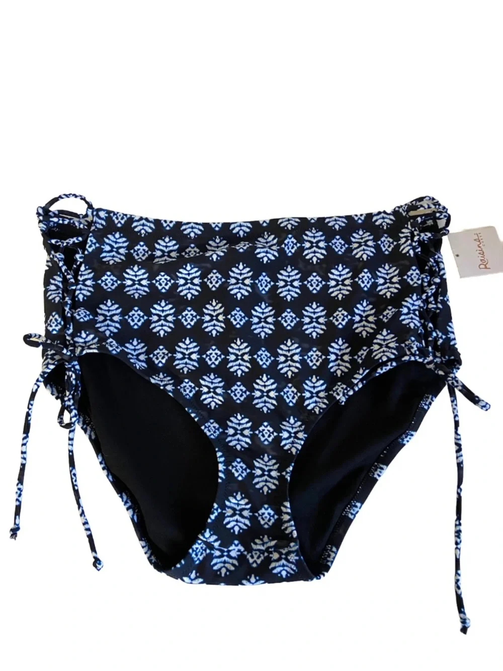 Ruched high waisted Side tie Swim Bottoms in Navy Blue & black 18